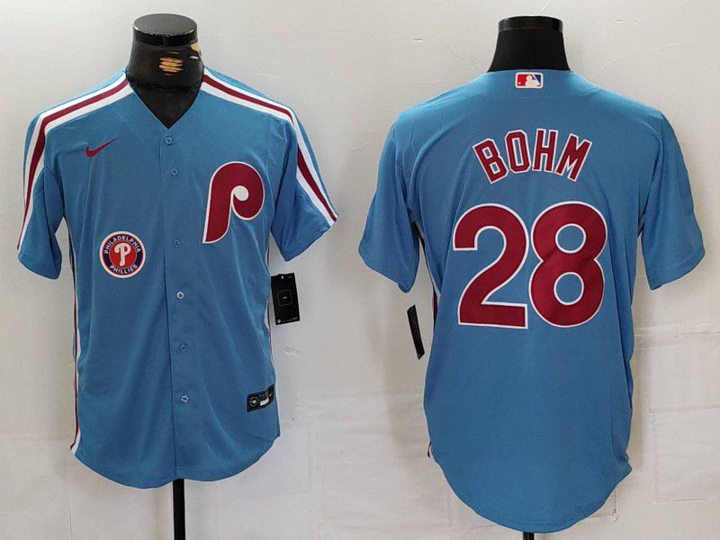 Men Philadelphia Phillies #28 Bohm Blue Throwback 2024 Nike MLB Jersey style 2->pittsburgh steelers->NFL Jersey